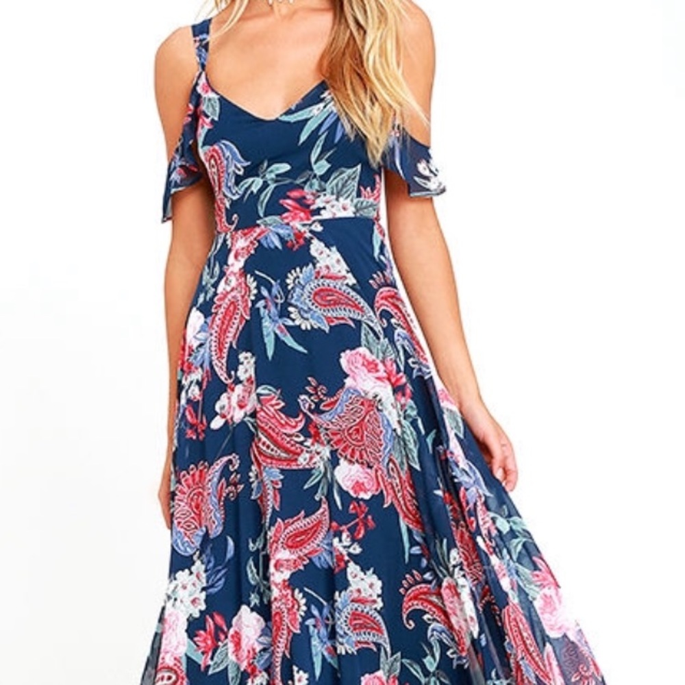 LuLu’s PINK AND BLUE FLORAL PRINT MAXI DRESS